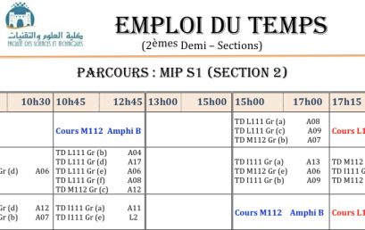 Emplois du temps – Semestre du printemps 22-23