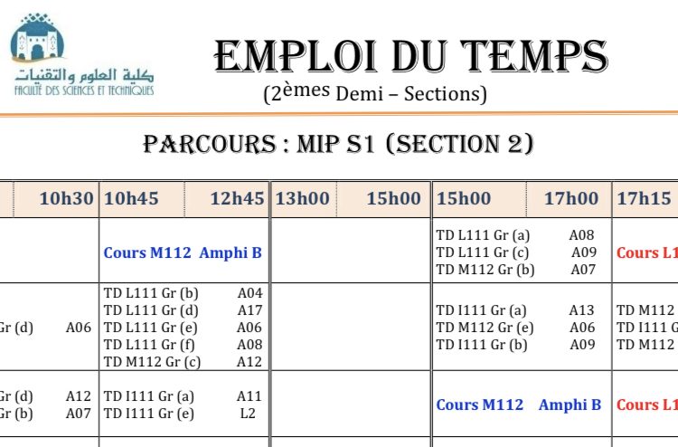 Emplois du temps MIP & BCG Automne 2022-2023  2ème demi-sections