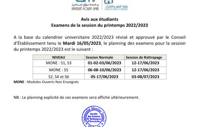 Avis aux étudiants : Examens de la session du printemps 2022-2023 – Mise à jour