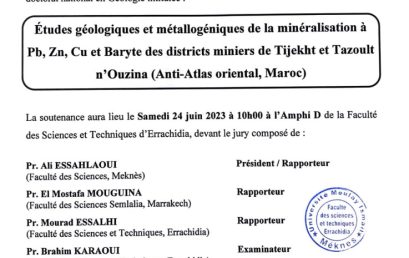 Avis de soutenance de thèse de doctorat en Géologie de Monsieur Omar SAIDI