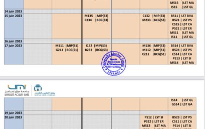 Planning des examens de la session de rattrapage (S1, S3 et S5) P-2022/2023