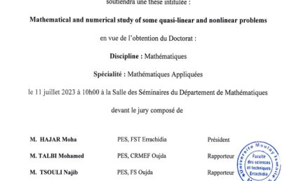 Avis de soutenance de thèse de doctorat en Mathématiques de Monsieur Ibrahim DAHI