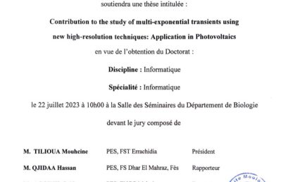 Avis de soutenance de thèse de doctorat en Informatique de Mme Lina EL ABIDI EL ALAOUI