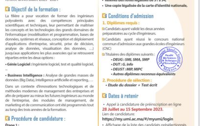 Cycle d’Ingénieur Génie Informatique : Appel à candidature