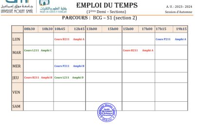 Emplois du temps des cours de la session d’automne 2023-2024