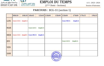 Mise à jour des emplois du temps Automne 2023-2024