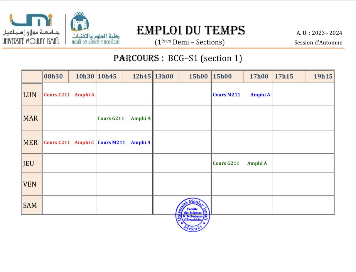 Mise à jour des emplois du temps Automne 2023-2024