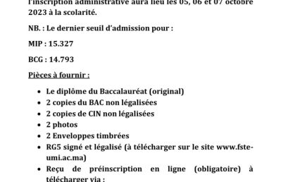 Avis aux nouveaux bacheliers admis – Liste d’attente + Liste des étudiants autorisés à s’inscrire -BCG&MIP