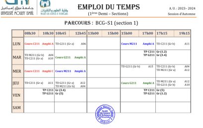 Emplois du temps finaux Automne 2023/2024