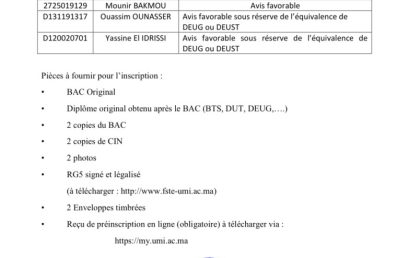 Liste des étudiants externes autorisés à s’inscrire en LST : Mathématiques appliquées  – Année universitaire : 2023-2024