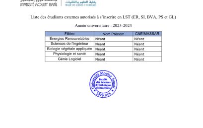 Liste des étudiants externes autorisés à s’inscrire en LST (ER, SI, BVA, PS et GL)