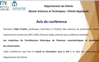 Avis de conférence de  Monsieur Fabio Fratini de l’Institut des Sciences du Patrimoine (ISPC-CNR)