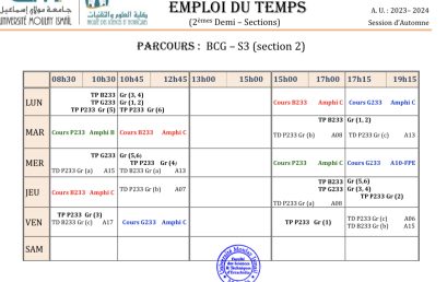 Emplois du temps – S1 (MIP & BCG)