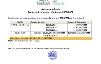 Calendrier des examens MONE + Normaux