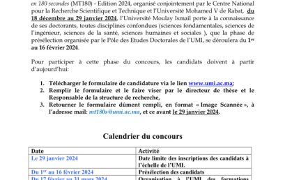 Appel à candidatures Edition 2024 du Concours Francophone International «  Ma Thèse en 180 secondes »