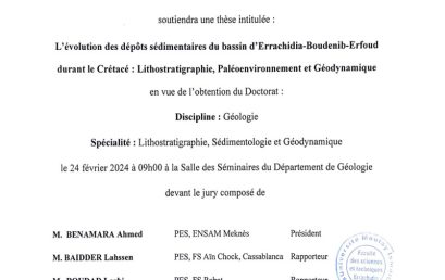 Avis de soutenance de thèse de doctorat en Géologie de M. Ismail CHAAOU