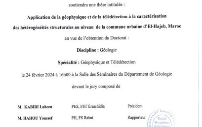 Avis de soutenance de thèse de doctorat en Géologie de M. Lhoussaine TARIK