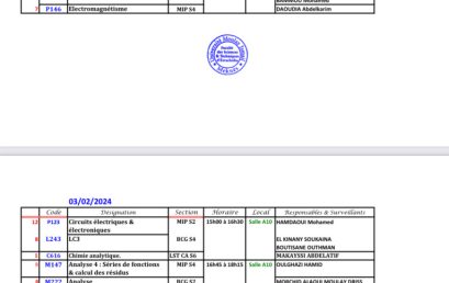 Planning des examens de rattrapage MONE (S2, S4 et S6) de la session d’automne 2023/2024