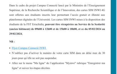 Avis de récupération des cartes SIM INWI 4G offertes aux étudiants de la FST Errachidia