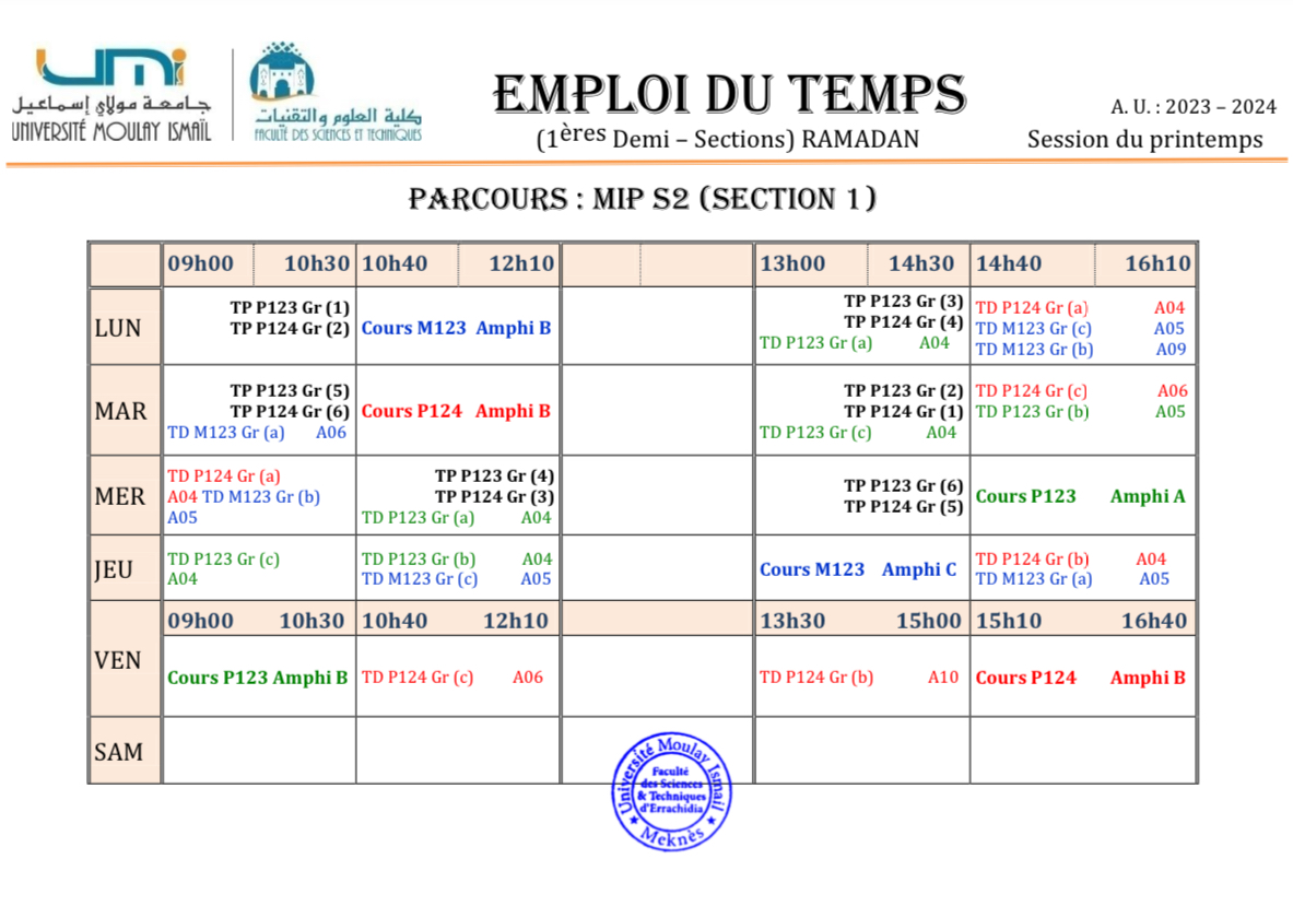 Emplois du temps du mois du ramadan 2024