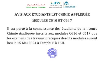 Examen des travaux pratiques des modules C616 et C617