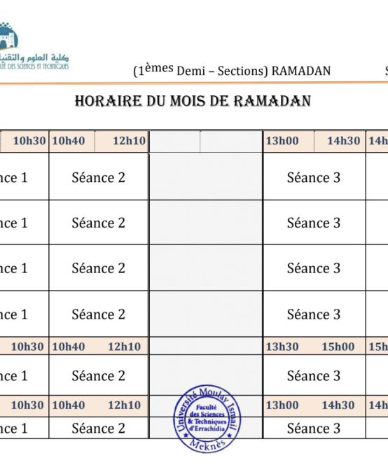 Horaires des enseignements durant le mois de Ramadan 2025