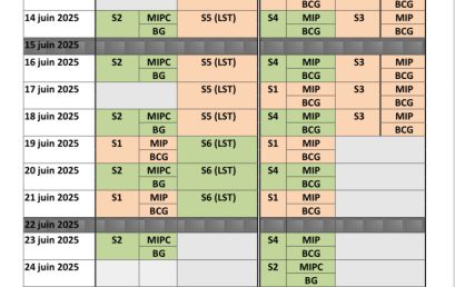 Calendrier des examens (S2, S4 et S6 & MONE) de la session du printemps 2024/2025 (Session normale + rattrapage)