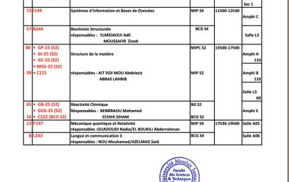 Planning détaillé des examens de rattrapage de S2, S4 et S6 : 04, 05 et 07 juillet 2025