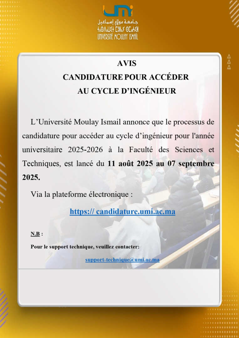 Cycle d’Ingénieur : Appels à candidature Cycle d’Ingénieur : Appels à candidature