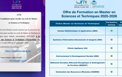 Masters en Sciences et Techniques : Appel à candidatures