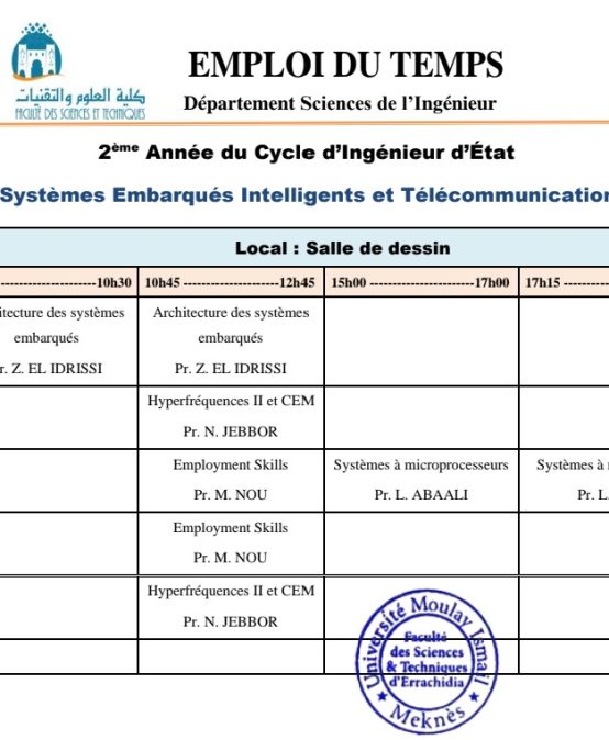 Cycle d’ingénieur SEIT : Emploi du temps