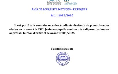 Avis de poursuite d’études – externes  A.U. : 2025/2026
