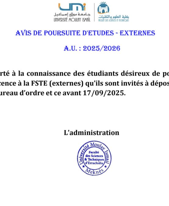 Avis de poursuite d’études – externes  A.U. : 2025/2026