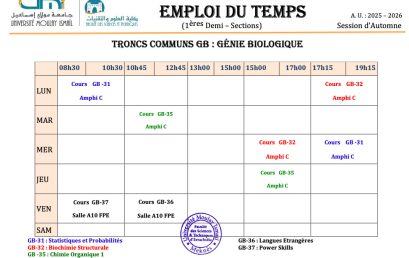 Emplois du temps des cours par parcours (TCs et filières)