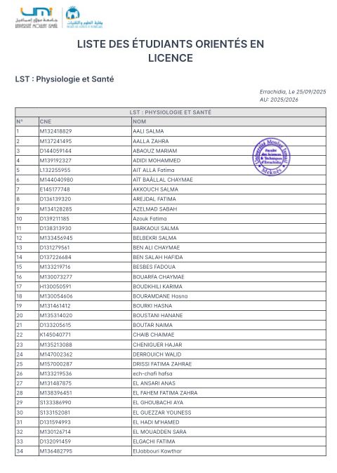 Listes des étudiants orientés