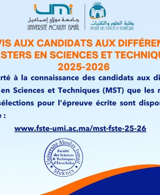 Formations Master en Sciences et Techniques : Résultats de présélection 2025-2026