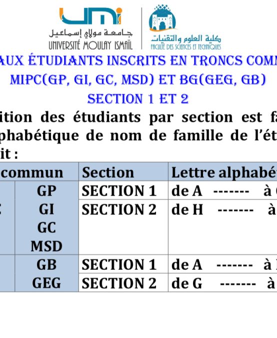 Avis aux étudiants inscrits en troncs communs