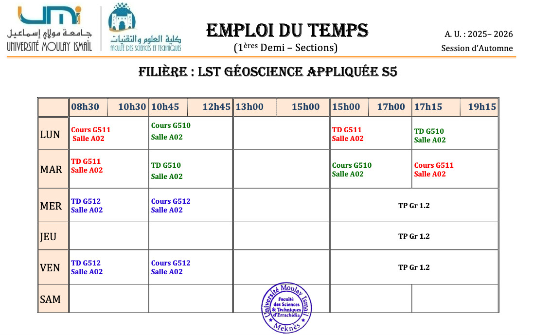 Emplois du temps par parcours (TCs et LST) : A-2025/2026