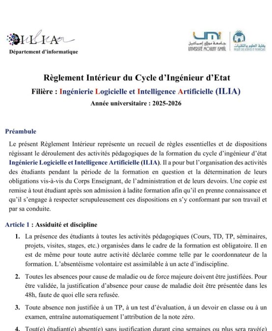 Règlement Intérieur du Cycle d’Ingénieur Règlement Intérieur du Cycle d’Ingénieur