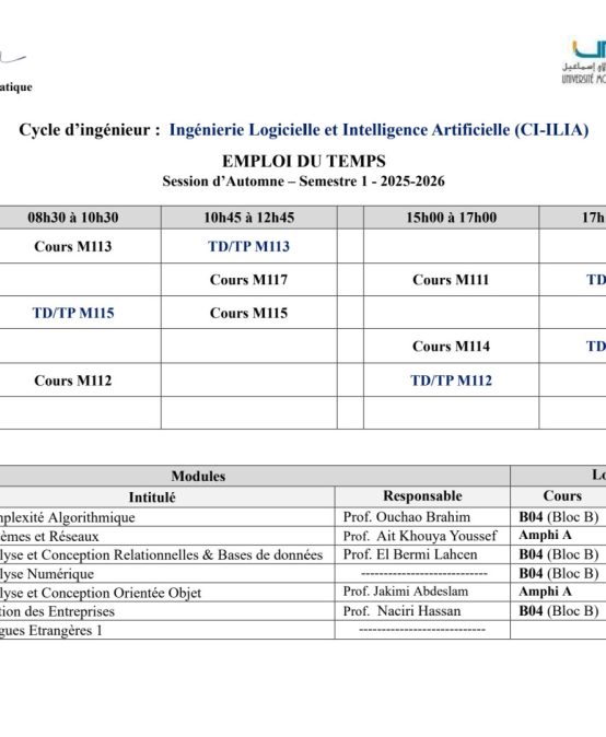CI ILIA S1: Début des enseignements et emploi du temps CI ILIA S1: Début des enseignements et emploi du temps