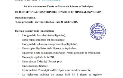 Master en Sciences et Techniques : Résultats d’admission 2025-2026