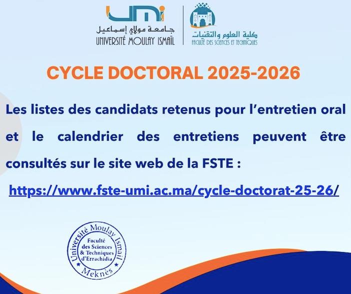 Cycle doctoral 2025-2026 : Listes des candidats retenus pour l’entretien oral par structure de recherche Cycle doctoral 2025-2026 : Listes des candidats retenus pour l’entretien oral par structure de recherche