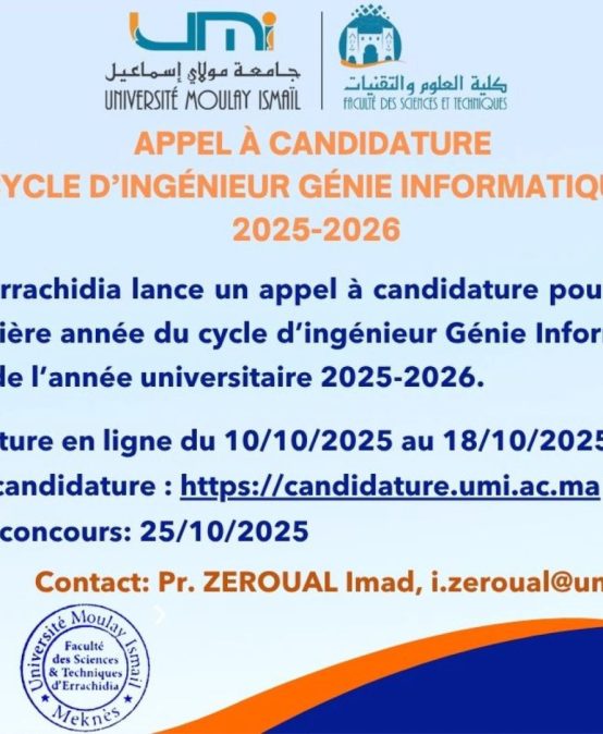 Cycle d’ingénieur Génie Informatique : Appel à candidature Cycle d’ingénieur Génie Informatique : Appel à candidature
