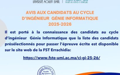 Cycle d’Ingénieur Génie Informatique : Résultat de présélection 25-26