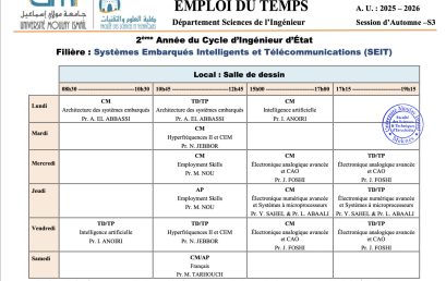 Cycle d’Ingénieur d’État SEIT: Emploi du temps S3