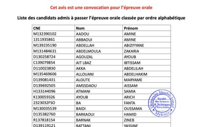 Liste des candidats retenus pour l’entretien oral du concours d’accès en première année du Cycle d’Ingénieur GI au titre de l’année universitaire 2025-2026