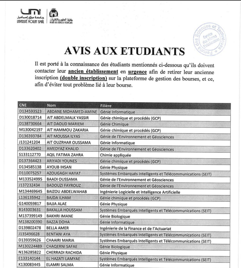 Avis Important aux Étudiants Concernés par la Bourse