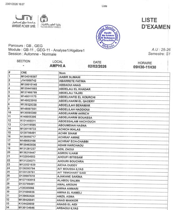 Planning et Locaux d’Examen du 2 Février 2026