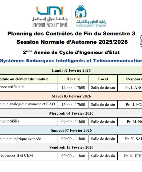 Planning des examens CI SEIT-S3_session normale 2025-2026