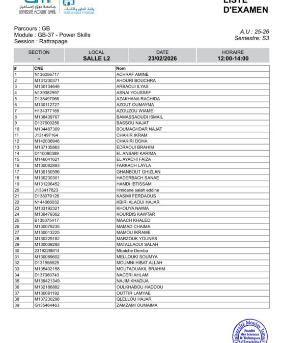 Planning et locaux des examens de rattrapage – 23 février 2026